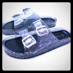 Black Jelly Glitter Double Strap Sandal